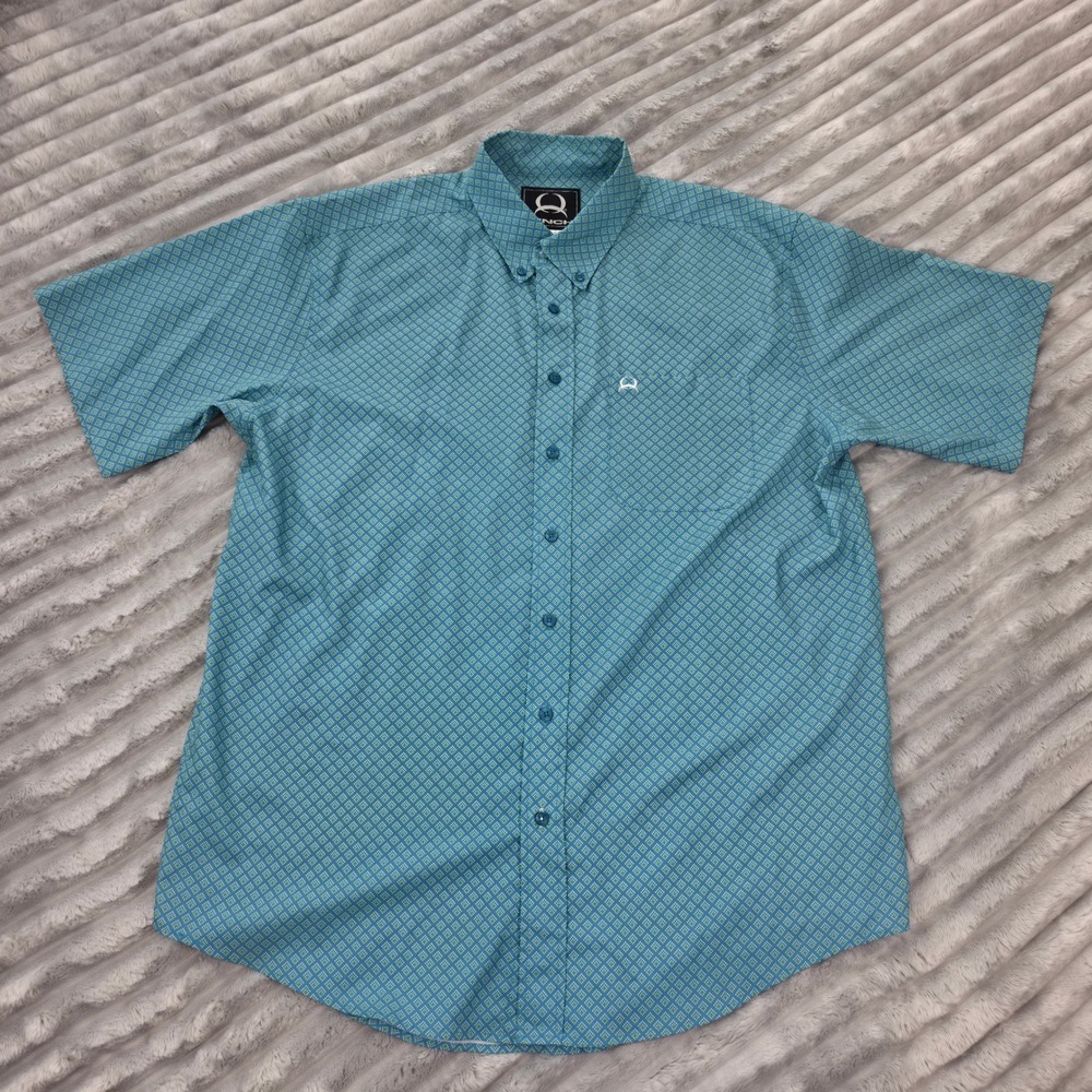 Cinch Mens Turquoise Diamond Print Short Sleeve Button Down Shirt MTW1704101 L